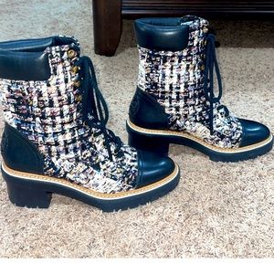 Tory Burch Miller Lug Sole Tweed Boots